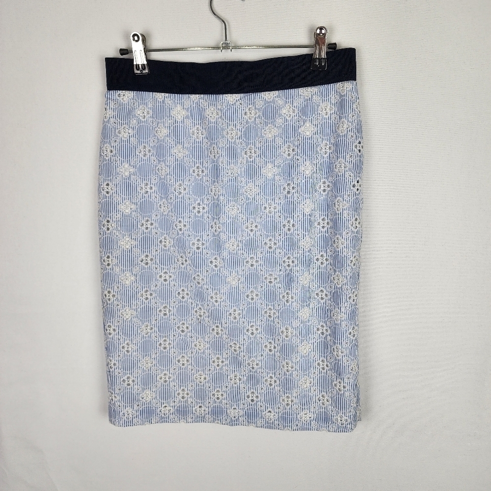 Ann Taylor Eyelet Embroidered Stripped Pencil Skirt 0